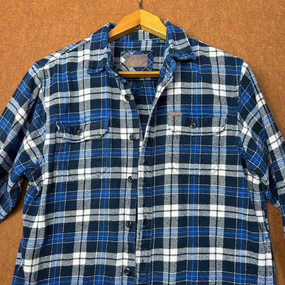 ORVIS Heavy Blue Flannel Plaid Button Up Shirt Long Sleeve Men's Size Medium - Picture 1 of 9